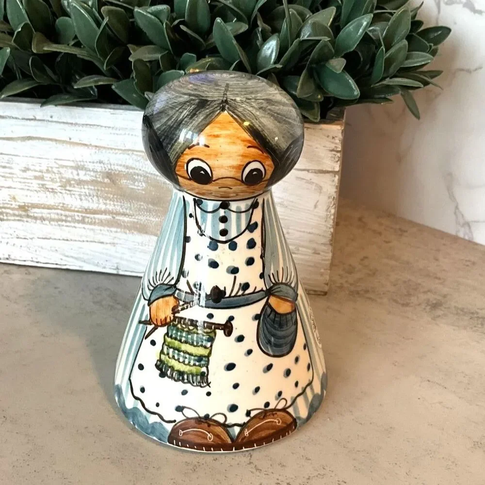 Vintage Hard to find The Jersey Pottery bank/money box; lady knitting must see